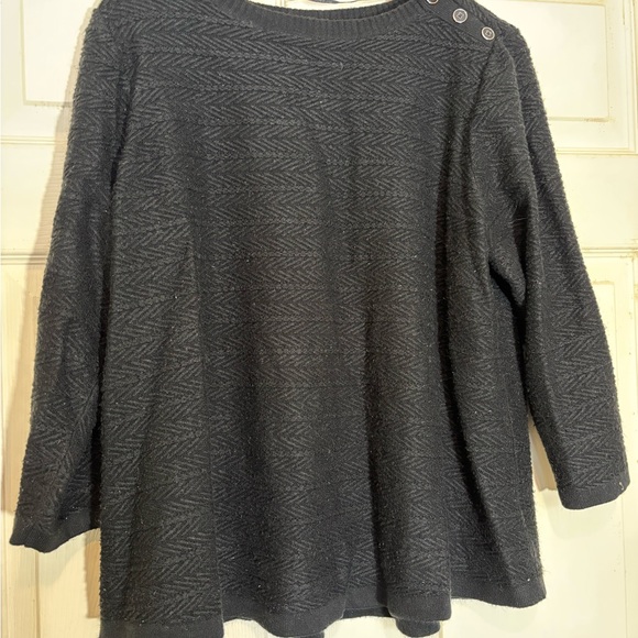croft & barrow Tops - Black Textured Sweater with Button Detail